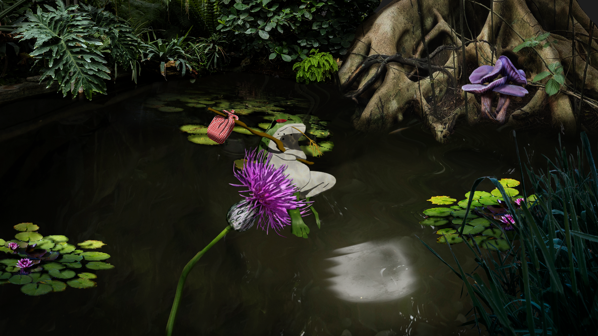 Frog relaxing on a lily