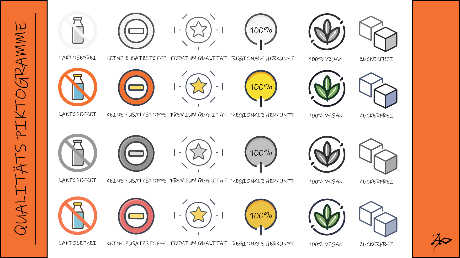 Various pictograms for qualitiy emblems